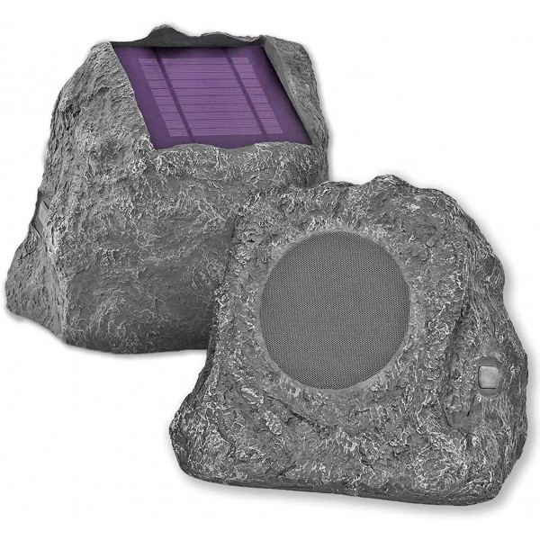 Innovative Technology Outdoor Rock Speaker Pair - Wireless Bluetooth Speakers for Garden, Patio, Waterproof, Built for all Seasons & Solar Powered with Rechargeable Battery, Music Streaming - Charcoal