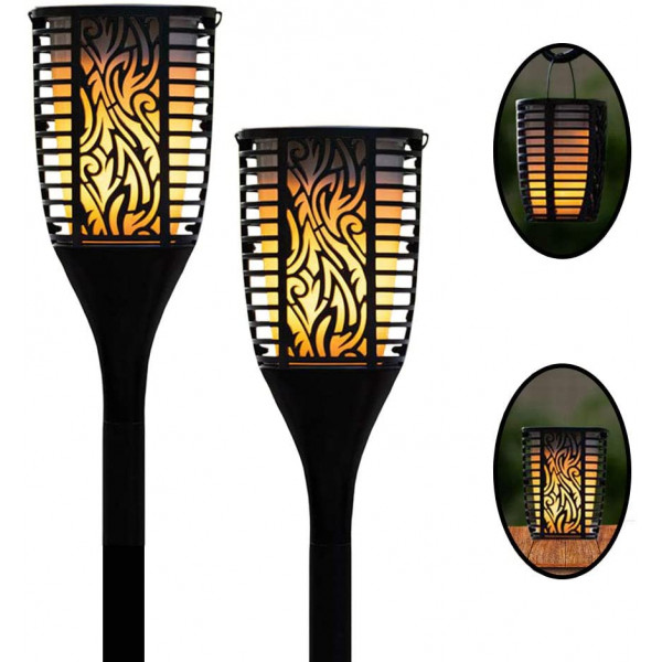 TT100 Fully Wireless 120 Watt Rechargeable Battery Bluetooth Tiki Torch Speaker 2 Pack Lanterns Link Up to 99 Speakers Wirelessly, Black