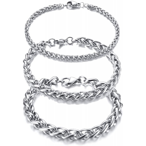  3 Pcs Basic Stainless Steel Wheat Chain Braclet Wristband Jewelry for Men Boys,7.4/8.2/9 Inches